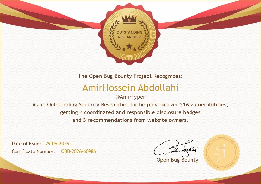 OpenBugBounty vulnerability researcher certificate — bugs discovered in more than 500 websites